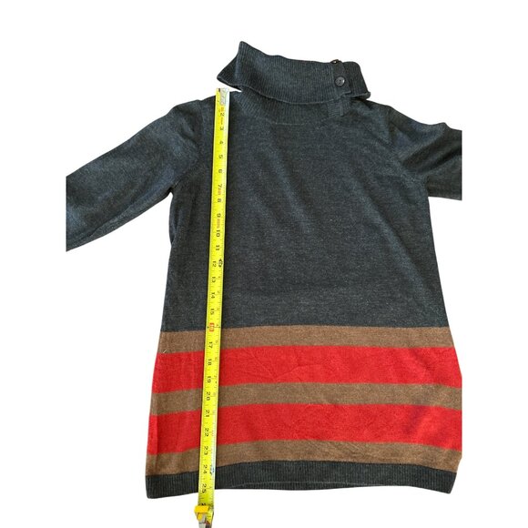 Pendleton Women's Merino Wool Gray Red Brown Striped Button Cowl Neck Sweater S - Picture 8 of 10